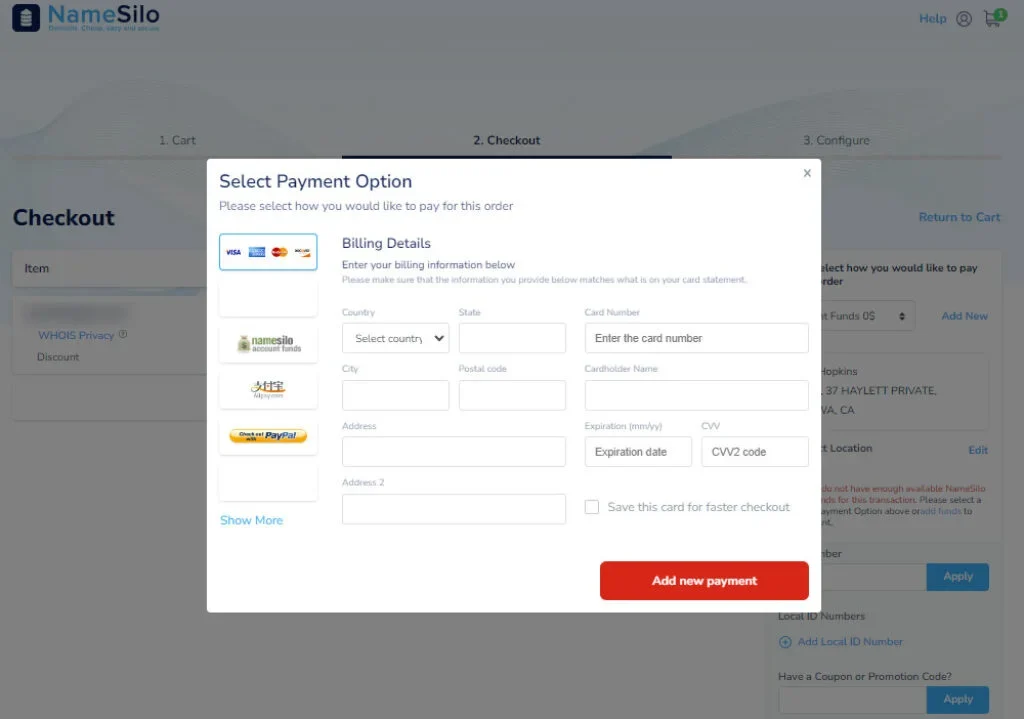 namsilo-payment-method